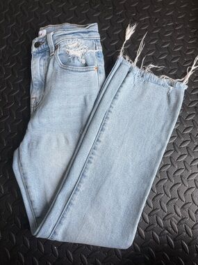 pistola Light Blue High-Rise Cropped Distressed Jeans